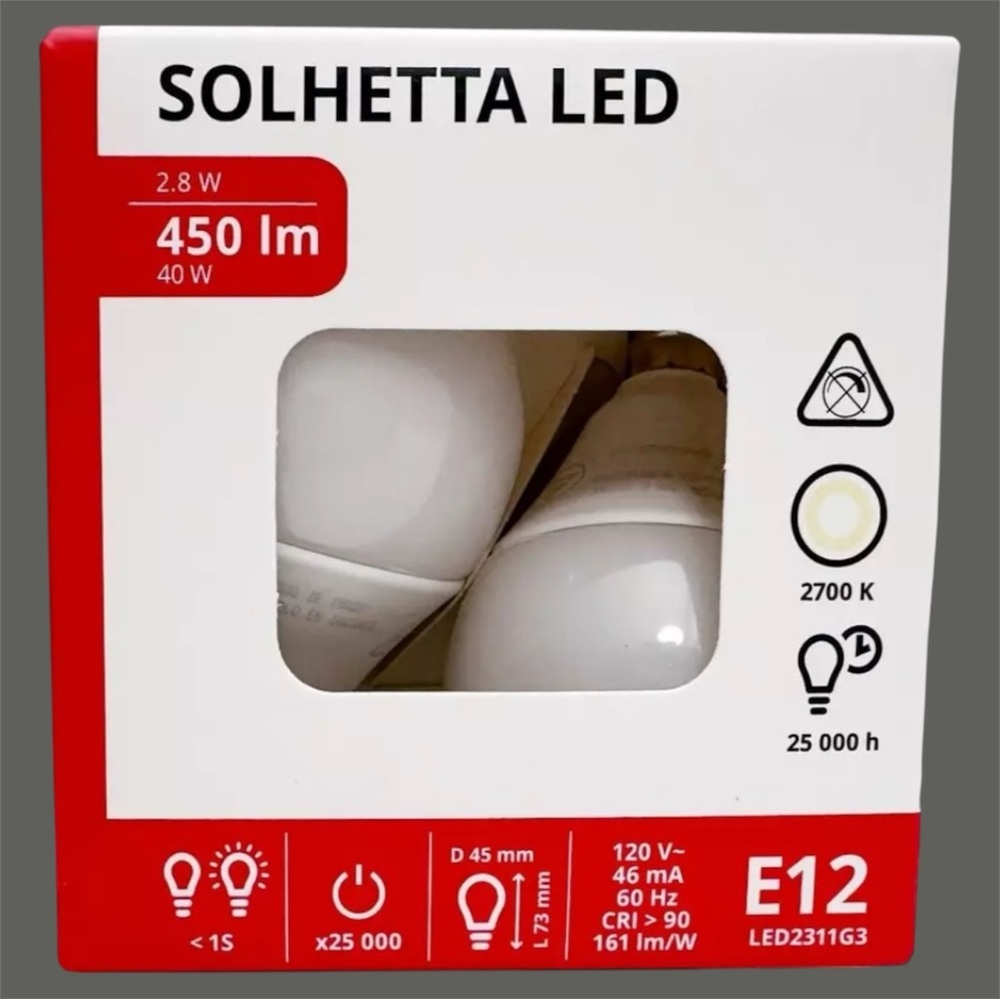 2-PACK - Ikea SOLHETTA LED Bulb E12 450 Lumen 2700 K, Globe Opal 2.8 W - NEW